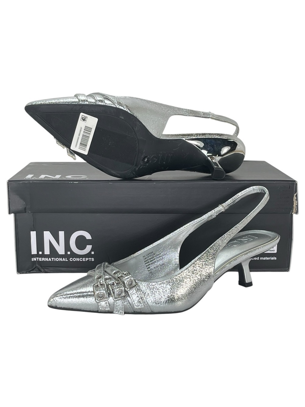 INC Capeka Silver Crinkle Slingback Womens Heels Size 6M - Picture 10 of 11